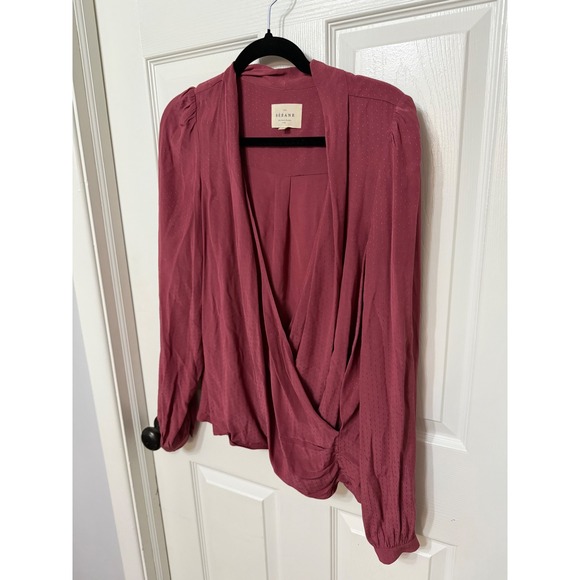 Sezane Abelia Chlo Blouse Raspberry Pink Wrap V-Neck Long Sleeve Top Size 36 4 - Picture 4 of 8